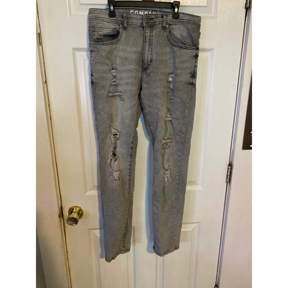 Company 81 Mens Distressed Slim Straight Jeans 32x30 Gray Acid Wash Ripped Denim